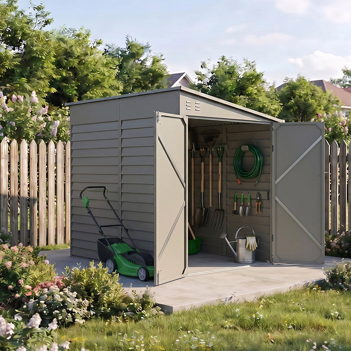 144cm Wide Metal Garden Storage Shed with Pent Roof