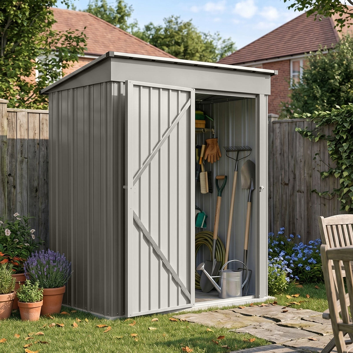 5 x 3 ft Metal Garden Storage Shed with Pent Roof & Padlockable Door
