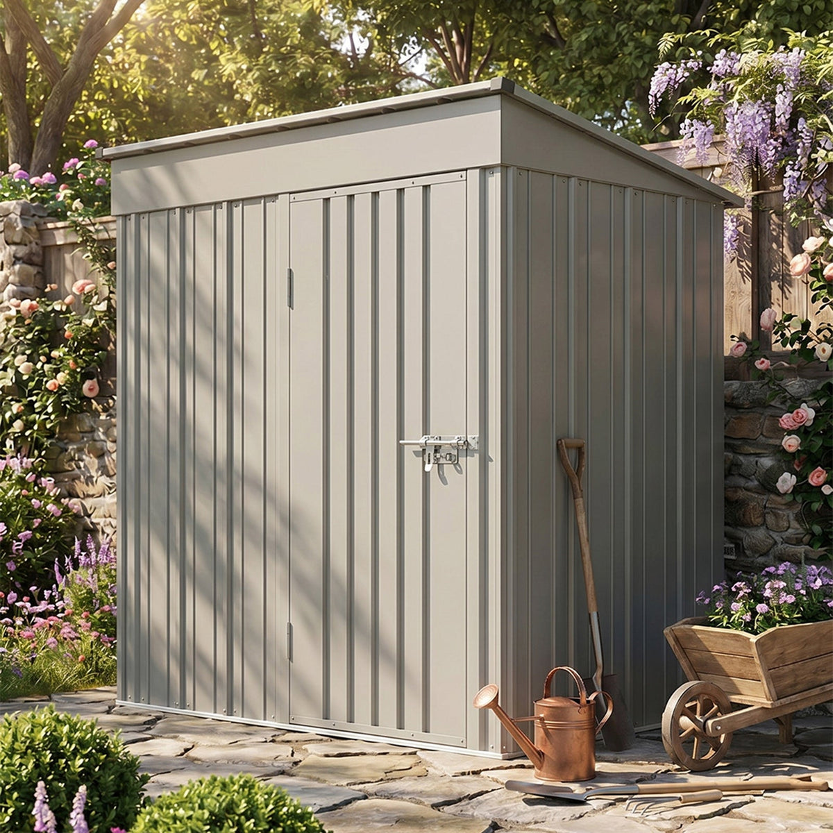 5 x 3 ft Metal Garden Storage Shed with Pent Roof & Padlockable Door