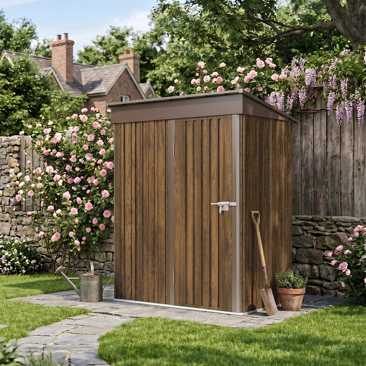 5 x 3 ft Metal Garden Storage Shed with Pent Roof & Padlockable Door