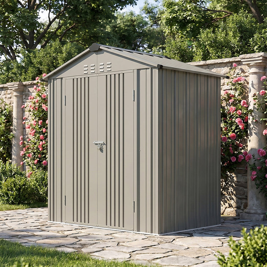 6 x 4 ft Metal Garden Storage Shed with Apex Roof & Double Doors
