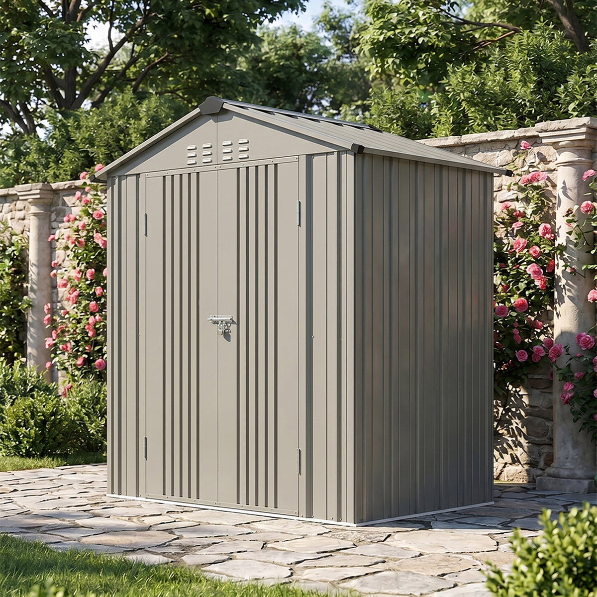 6 x 4 ft Metal Garden Storage Shed with Apex Roof & Double Doors