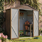 6 x 4 ft Metal Garden Storage Shed with Apex Roof & Lockable Double Doors
