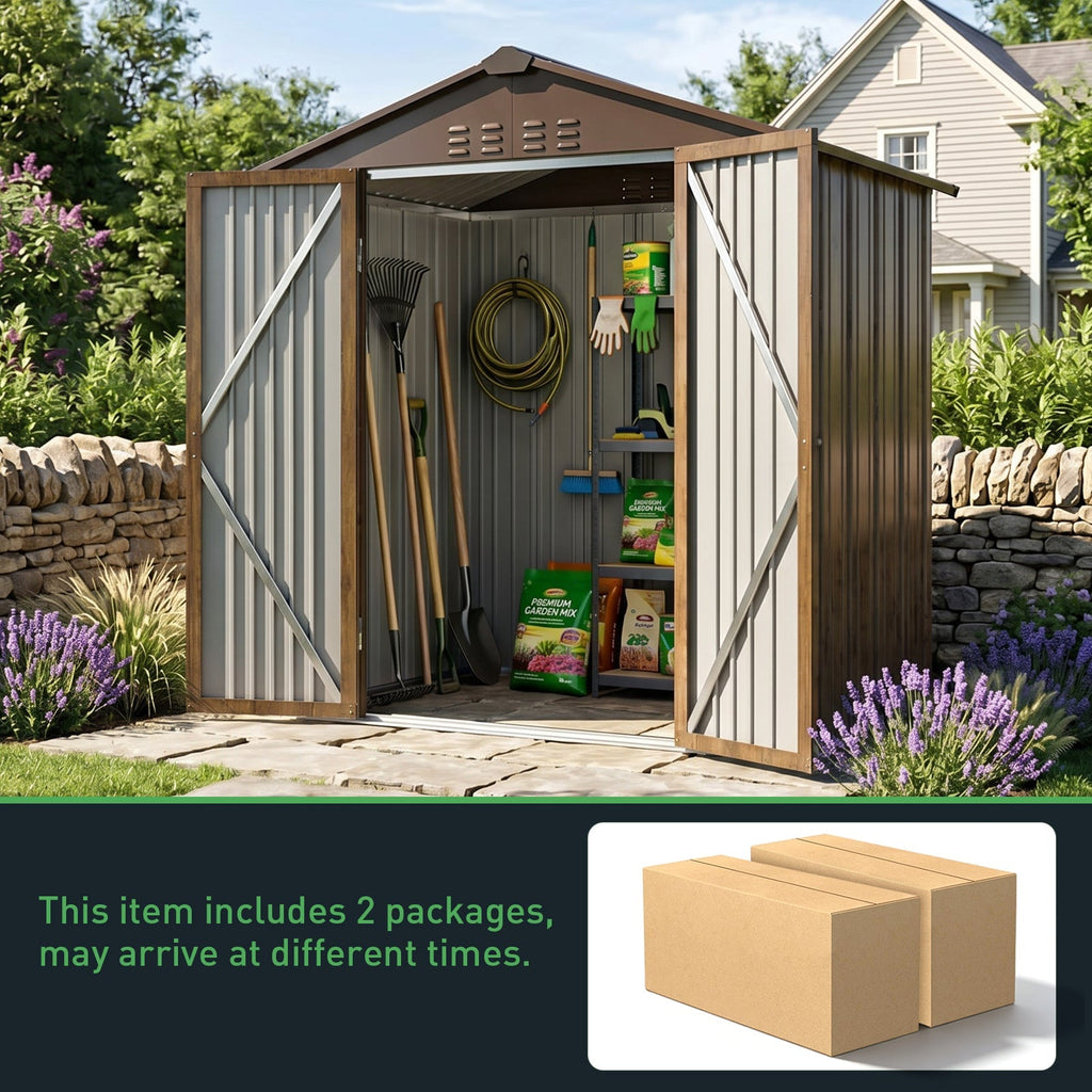6 x 4 ft Metal Garden Storage Shed with Apex Roof & Lockable Double Doors