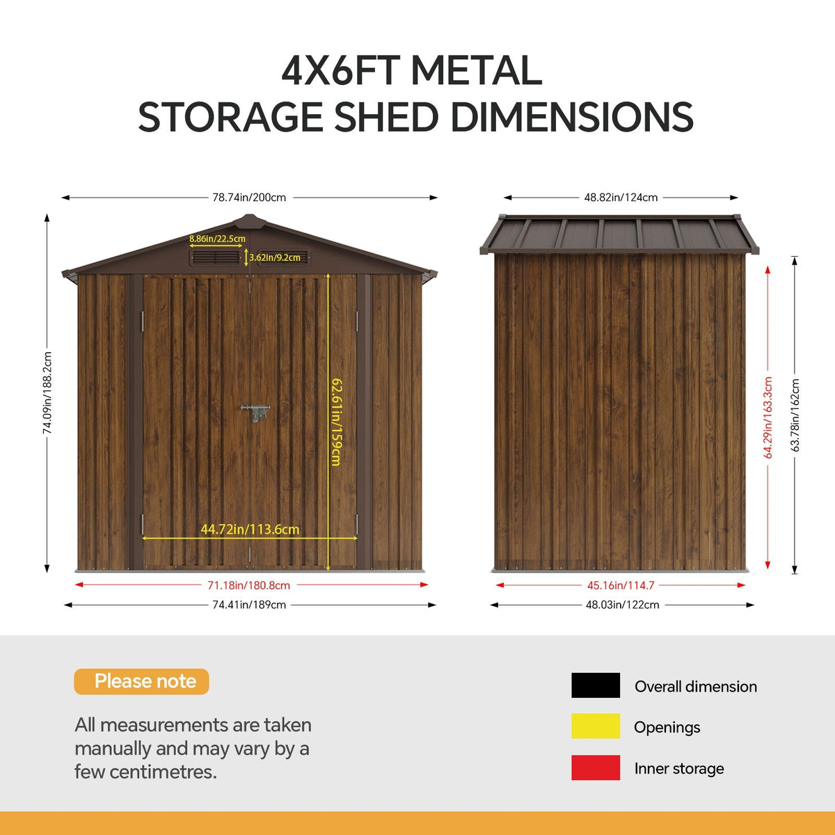 6 x 4 ft Metal Garden Storage Shed with Apex Roof & Lockable Double Doors