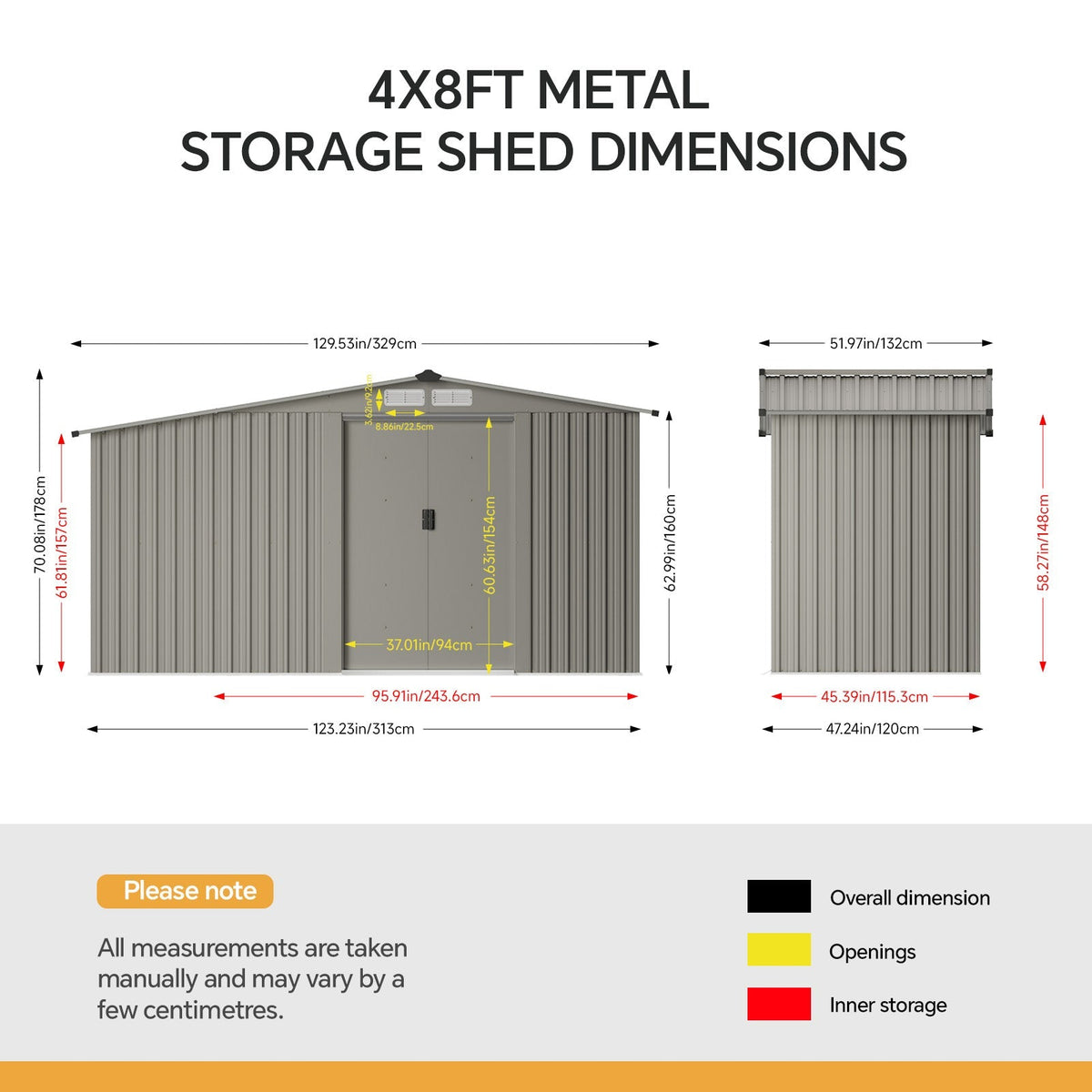 8 x 4 ft Metal Garden Storage Shed with Integrated Log Store & Apex Roof