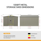 8 x 10 ft Metal Garden Storage Shed with Apex Roof