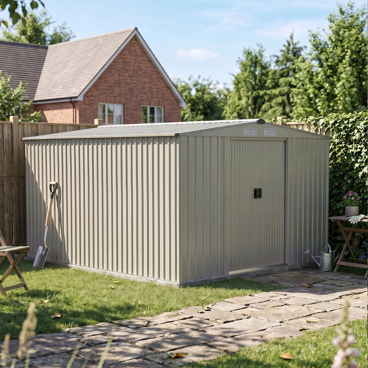 8 x 10 ft Metal Garden Storage Shed with Apex Roof