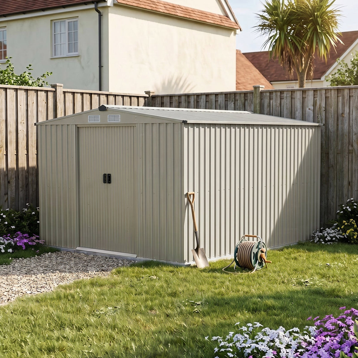 8 x 10 ft Metal Garden Storage Shed with Apex Roof