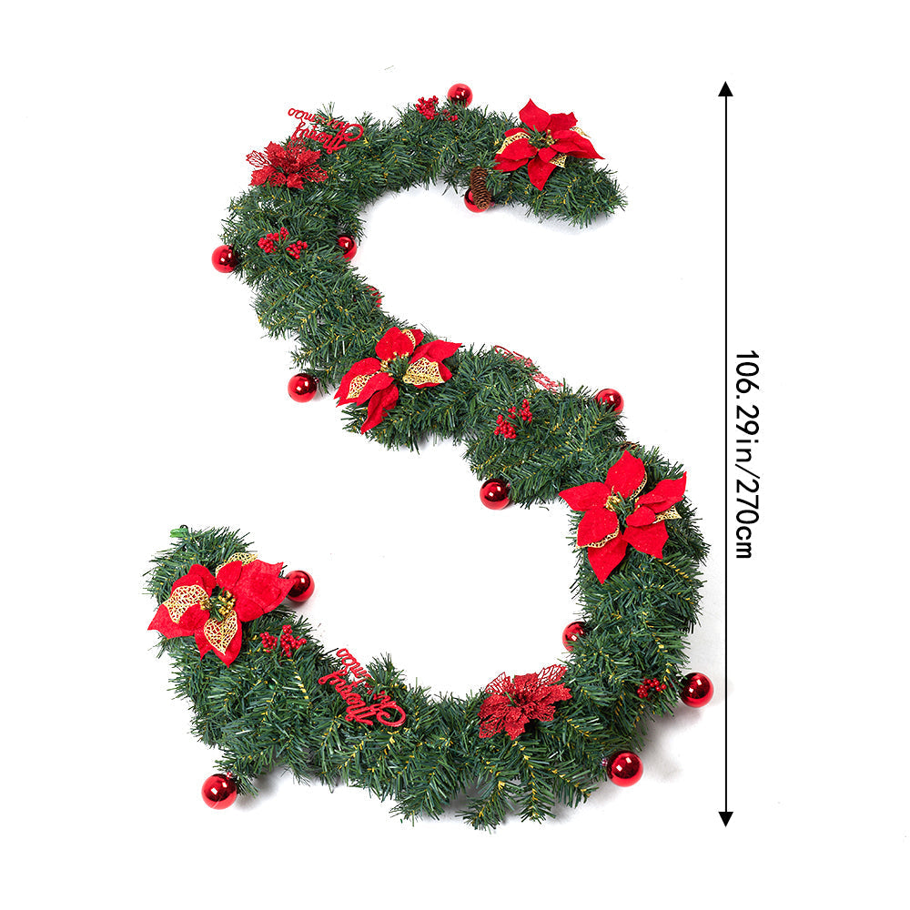 Garden Sanctuary 2.7m artificial Christmas garland with pine branches and ornaments for festive holiday decorations
