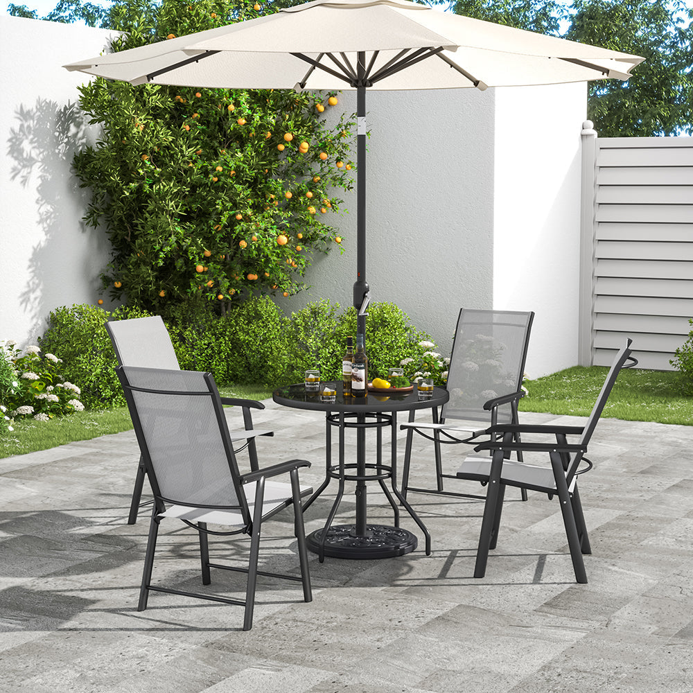 Outdoor Round Dining Set Tempered Glass Table and Rattan Chairs Garden Dining Sets   