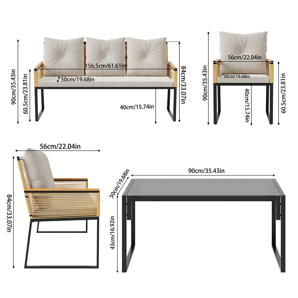 5 Seats with Indoor/Outdoor Rattan Sofa Coffee Table