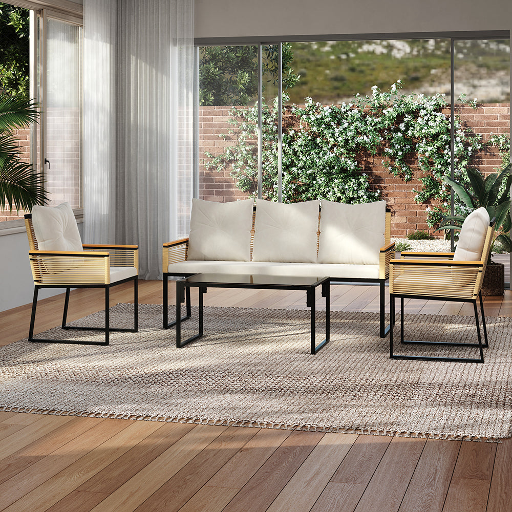 5 Seats with Indoor/Outdoor Rattan Sofa Coffee Table