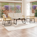 5 Seats with Indoor/Outdoor Rattan Sofa Coffee Table