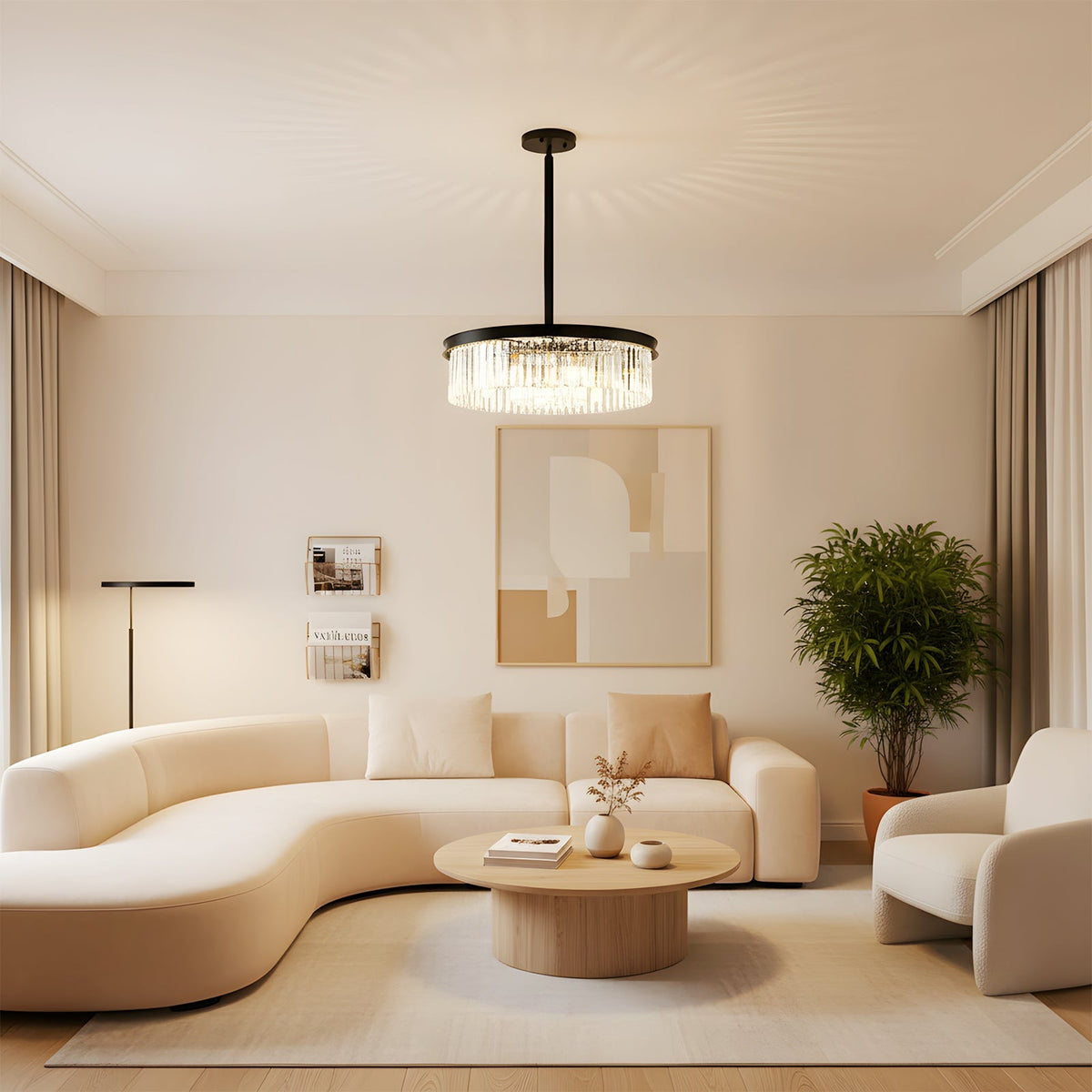 Modern Garden Sanctuary 6-light E14 pendant light with sleek design and hanging cords, ideal for contemporary interior decor.