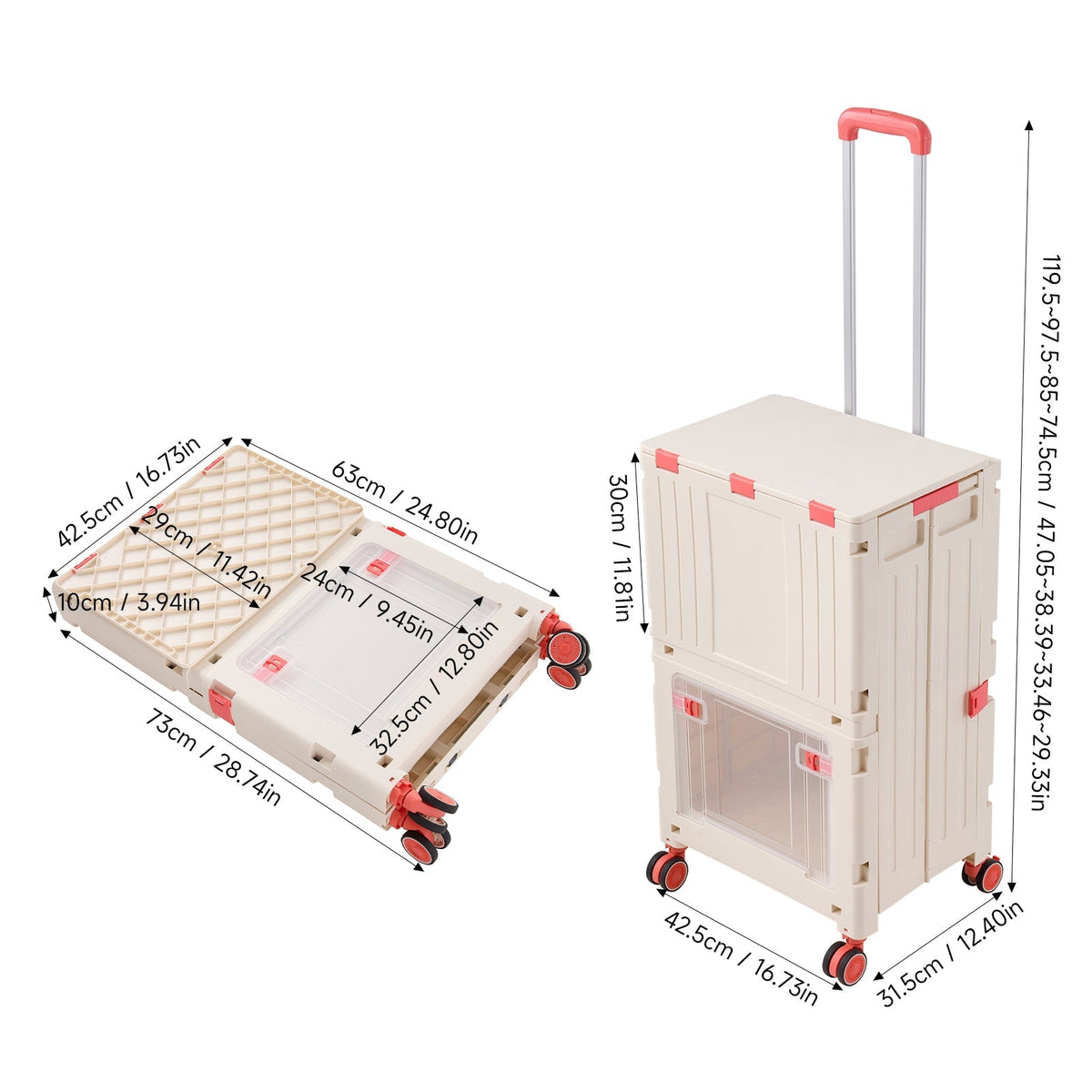 2-Tier Folding 72L Shopping Trolley Cart with Wheels