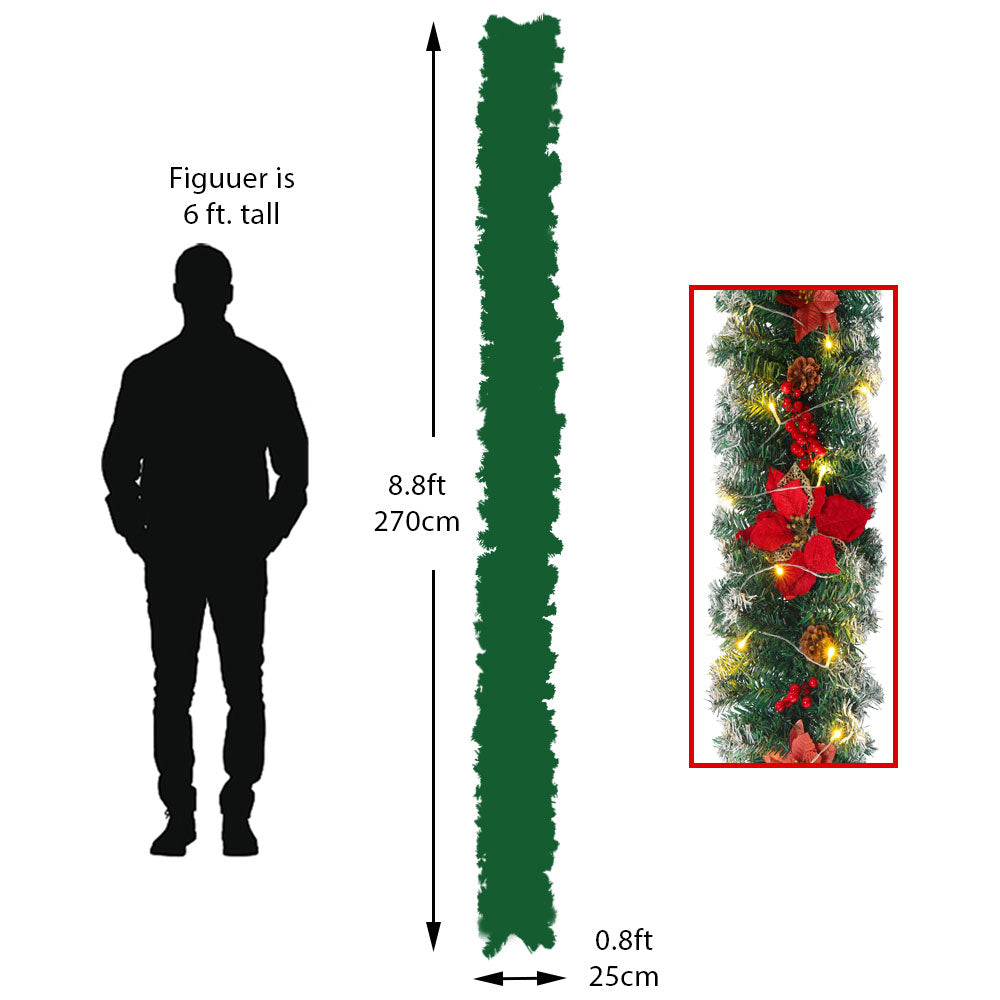 270cm Spruce Artificial Greenery Christmas Garland with 50 LED Warm White Lights