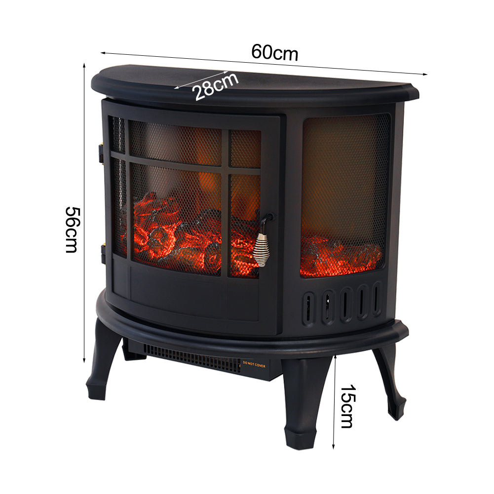 Garden Sanctuary 1800W electric fireplace heater with realistic flame effect and sleek black design for cozy home heating.