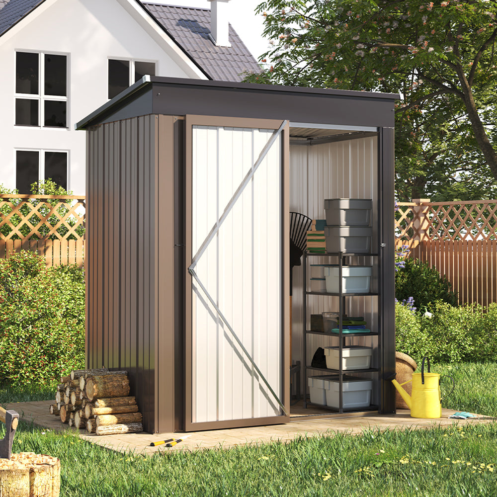 5 x 3 ft Steel Garden Storage Shed with Pent Roof & Lockable Door