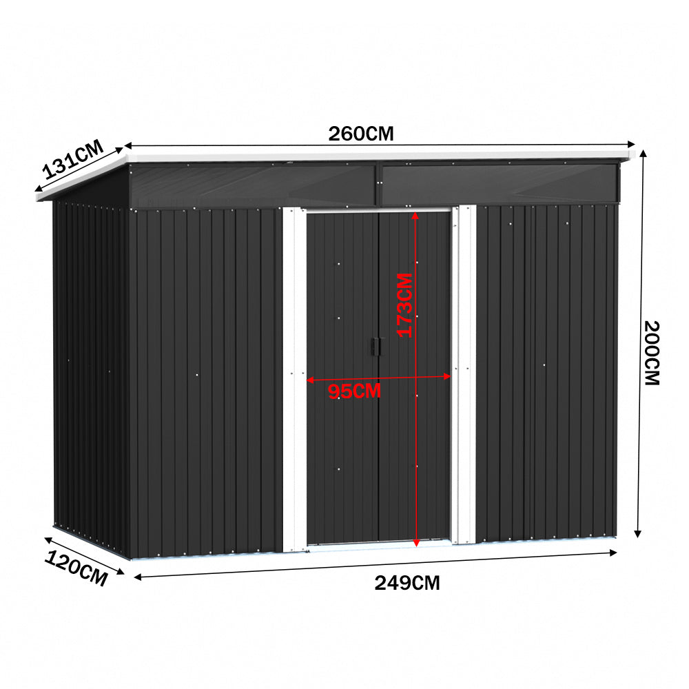 8 x 4 ft Metal Garden Storage Shed with Lockable Sliding Doors