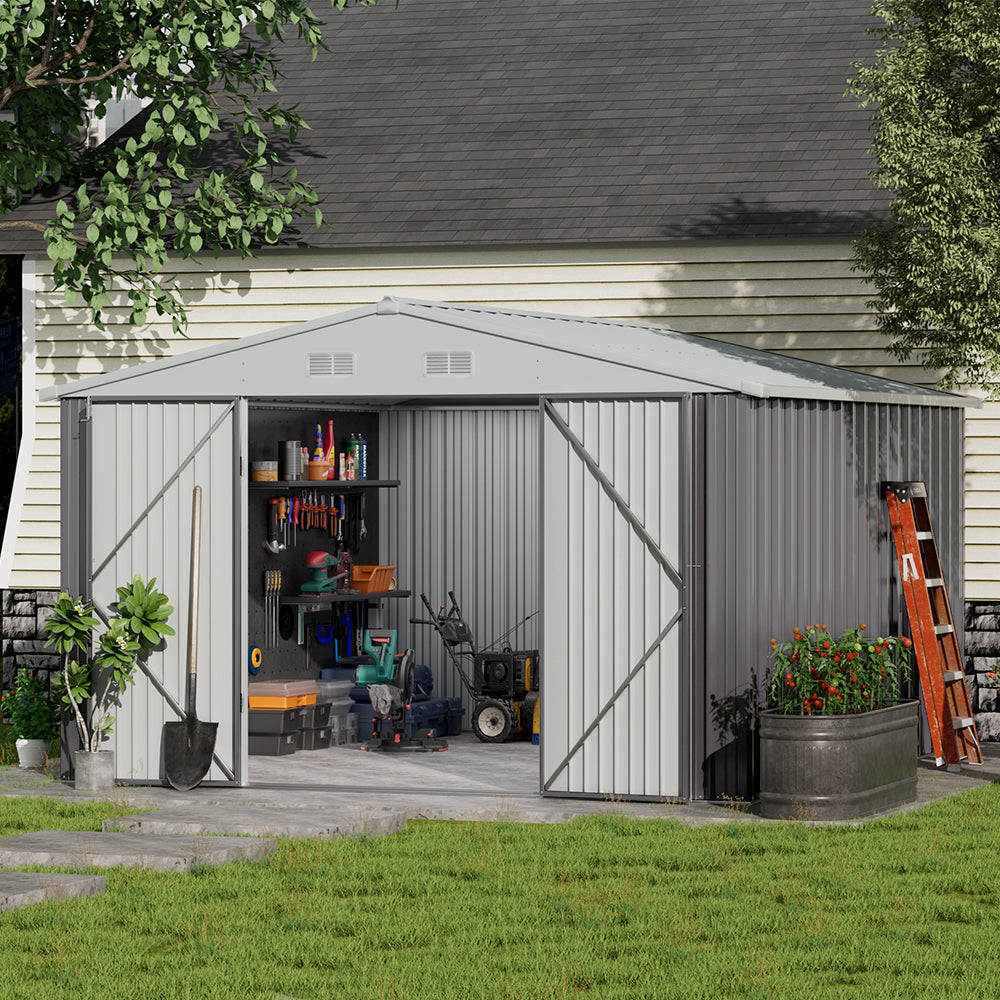 10 ft Wide Metal Garden Storage Shed with Apex Roof