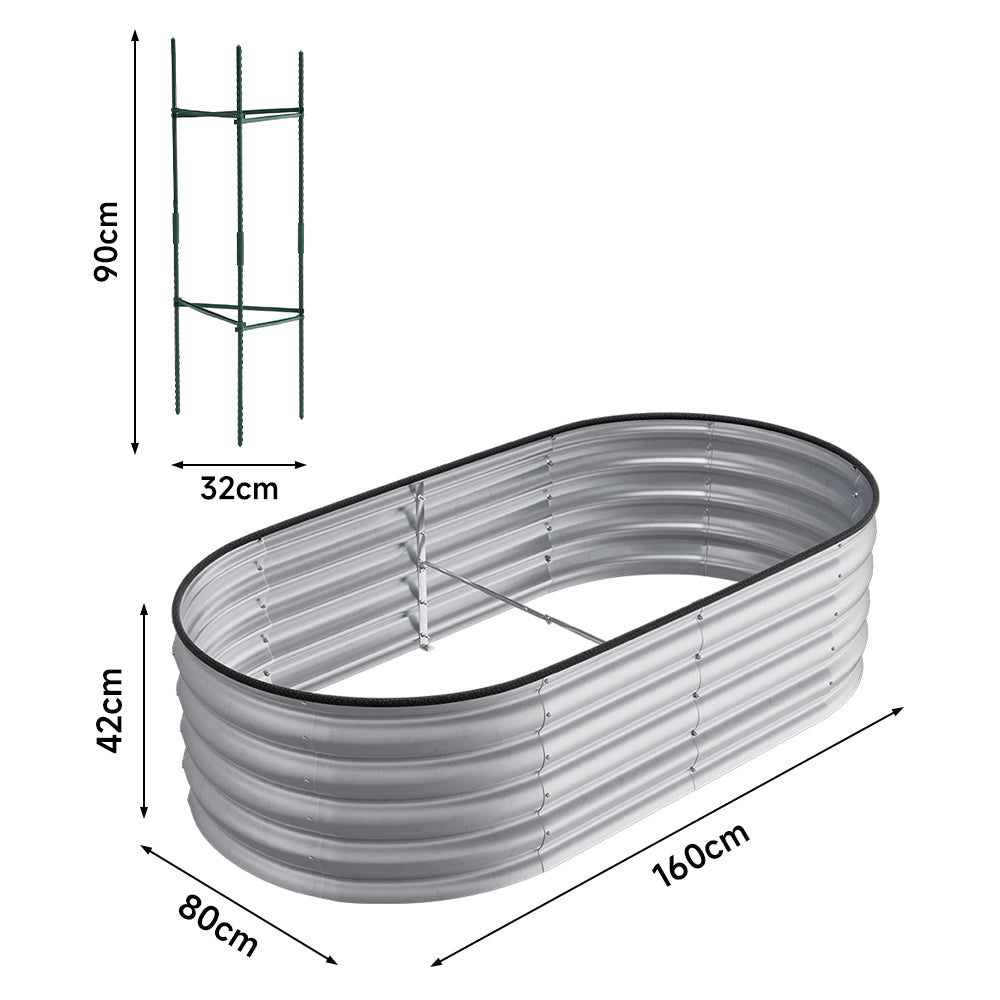 42CM Height Silver Galvanized Steel Oval Raised Garden Bed