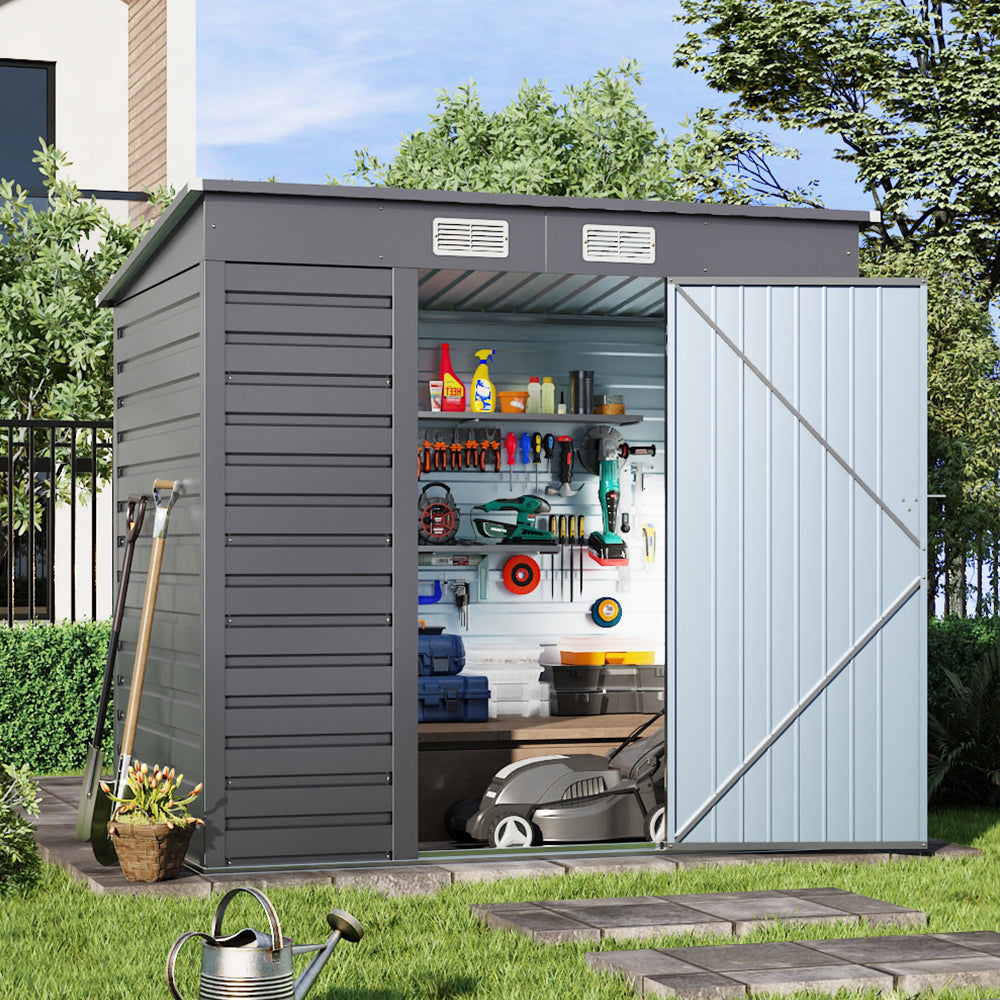 6 x 4 ft Metal Garden Storage Shed with Pent Roof & Lockable Door