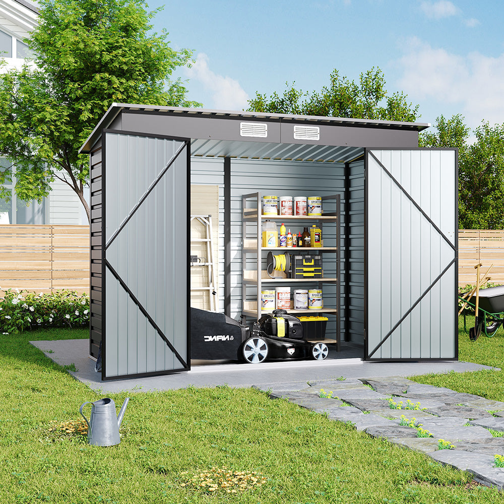 8 x 4 ft Galvanised Steel Garden Storage Shed with Lockable Double Doors