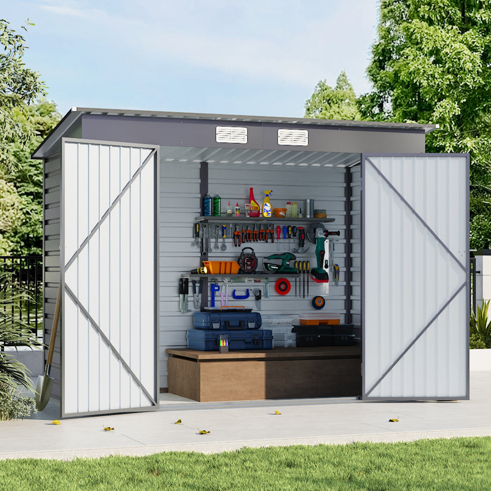 8 x 4 ft Galvanised Steel Garden Storage Shed with Lockable Double Doors