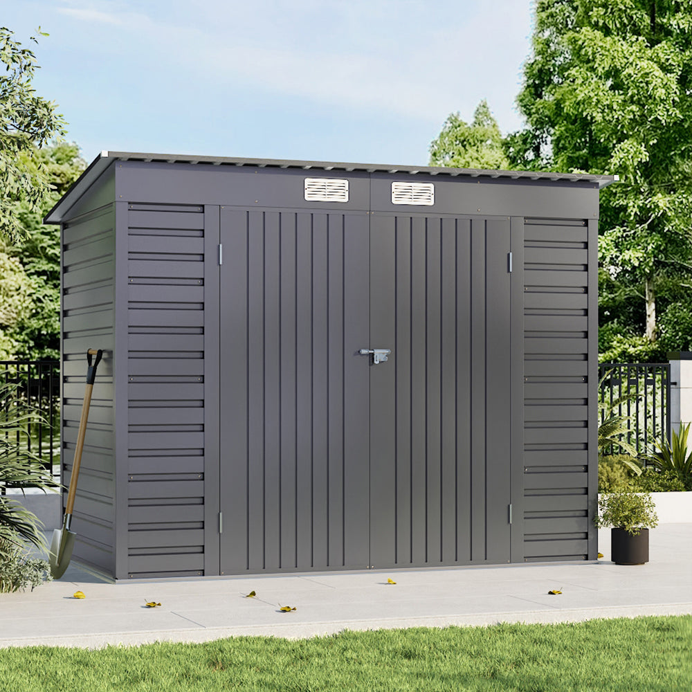 8 x 4 ft Galvanised Steel Garden Storage Shed with Lockable Double Doors