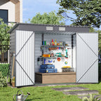 8 x 4 ft Galvanised Steel Garden Storage Shed with Lockable Double Doors