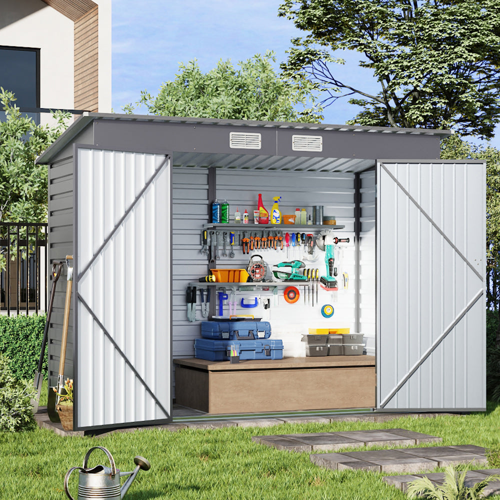 8 x 4 ft Galvanised Steel Garden Storage Shed with Lockable Double Doors