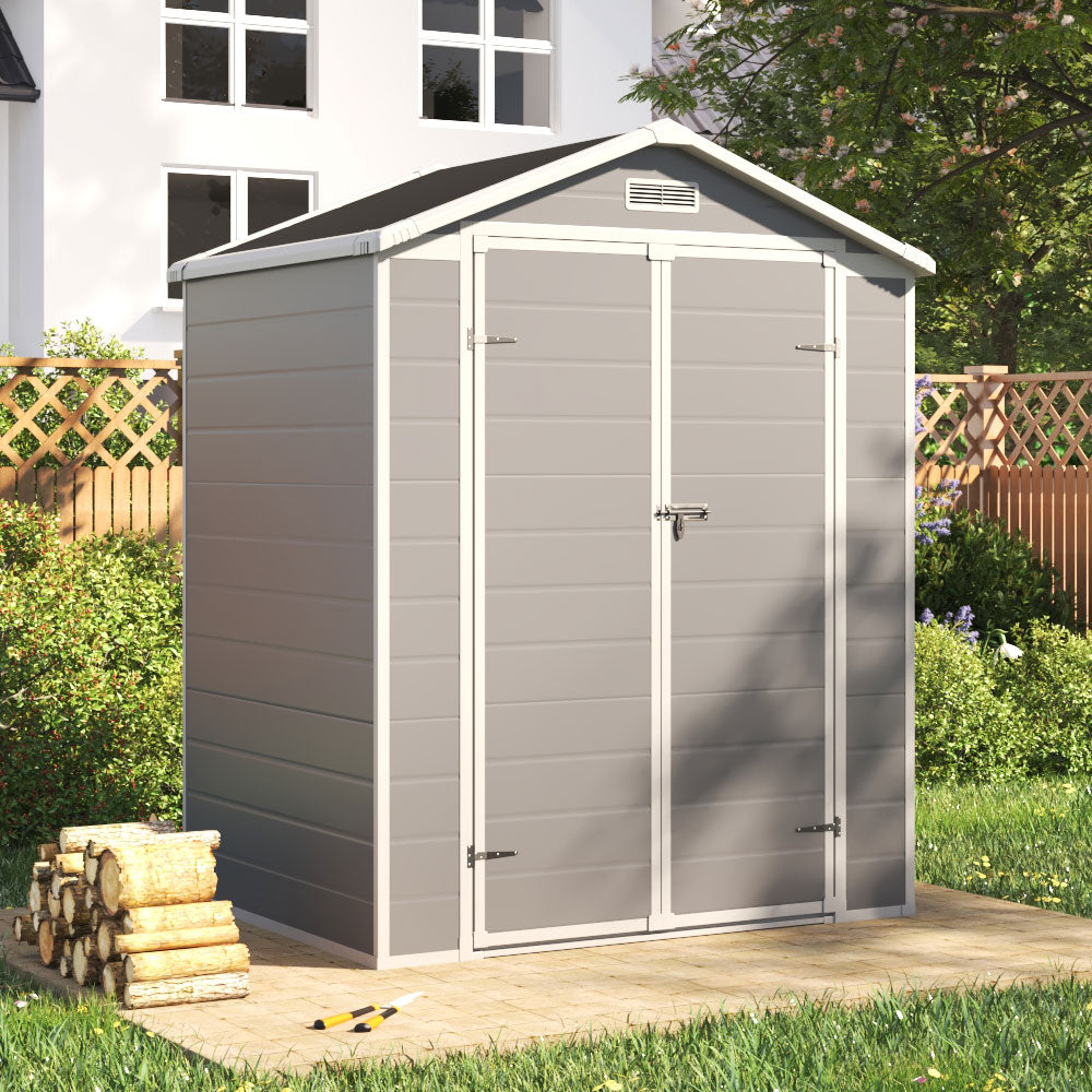 6 x 4.4 ft Plastic Garden Storage Shed with Apex Roof & Double Doors