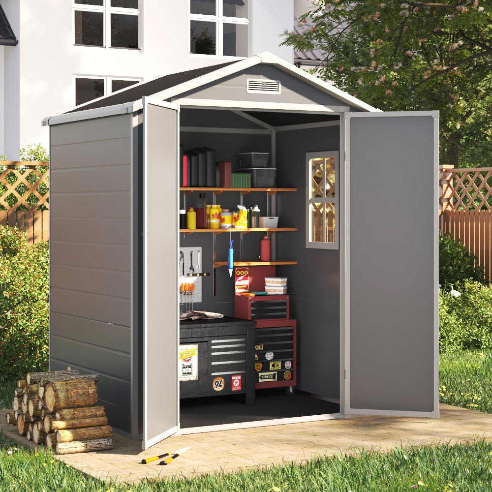 6 x 4.4 ft Plastic Garden Storage Shed with Apex Roof & Double Doors