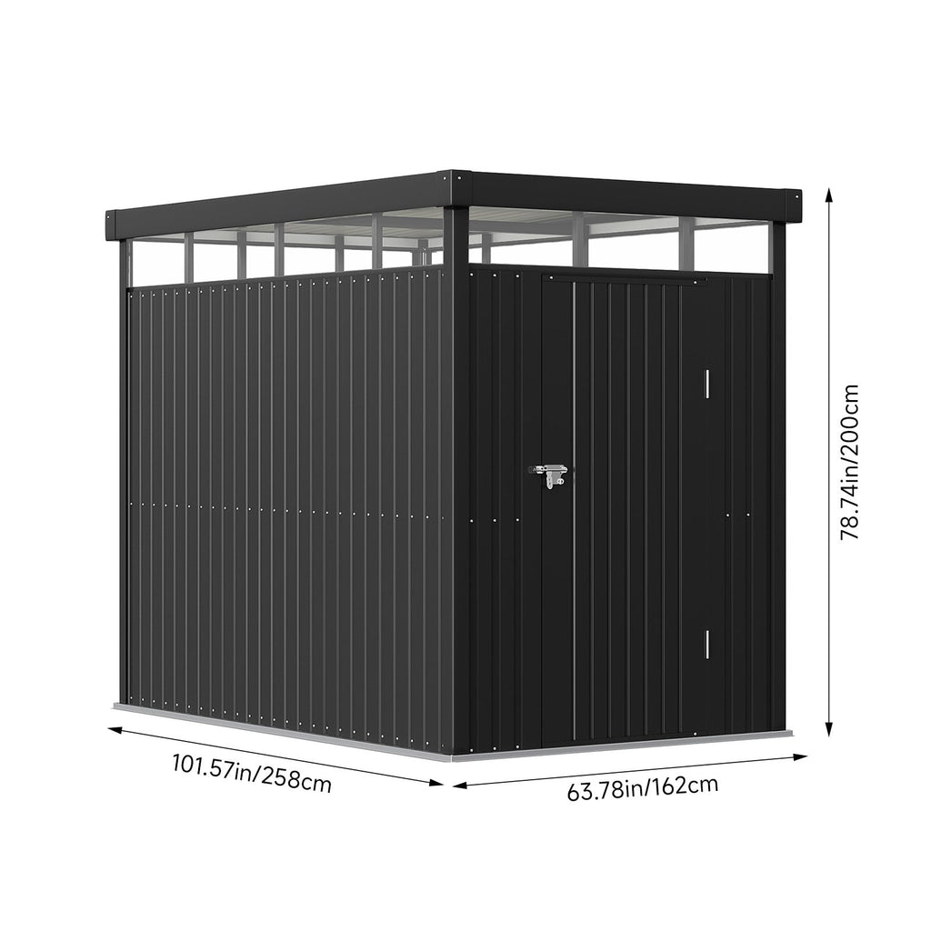 162cm Wide Metal Garden Storage Shed with Flat Roof & Lockable Door