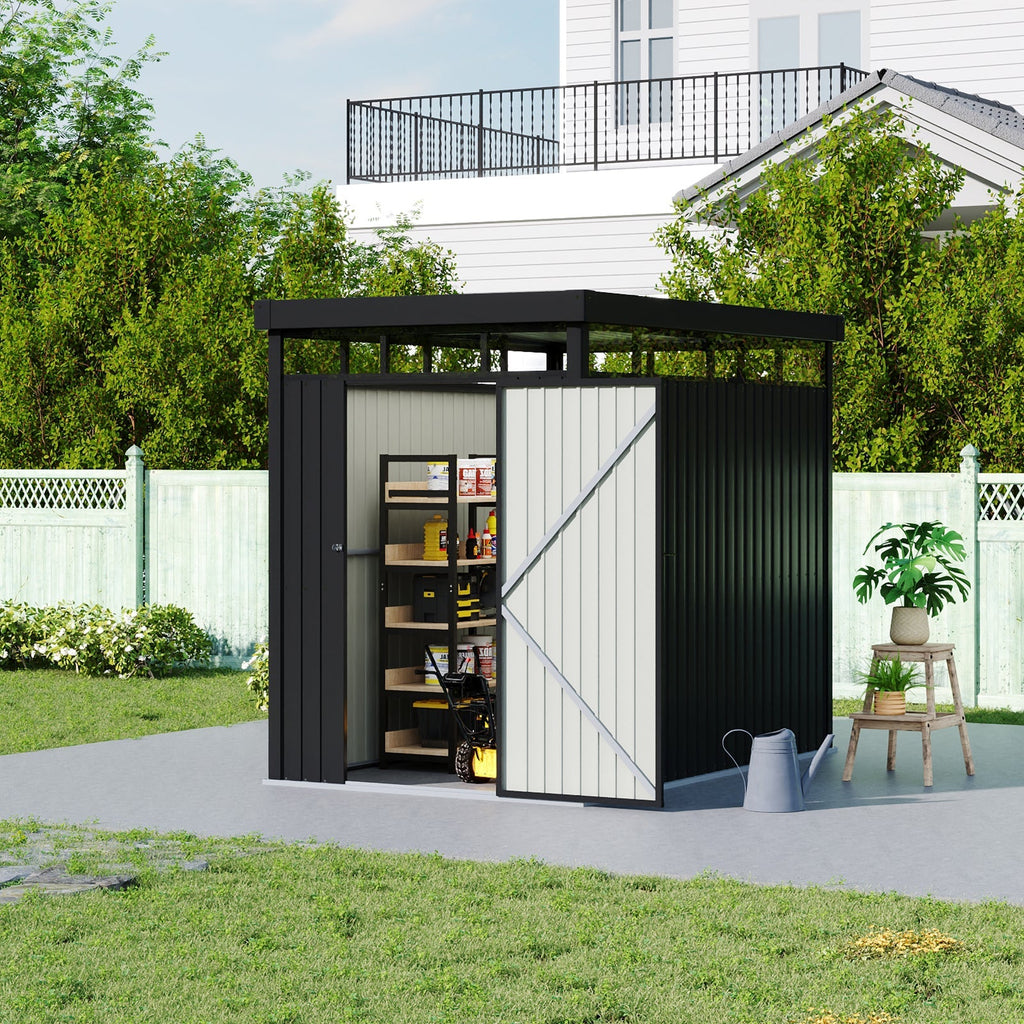 162cm Wide Metal Garden Storage Shed with Flat Roof & Lockable Door