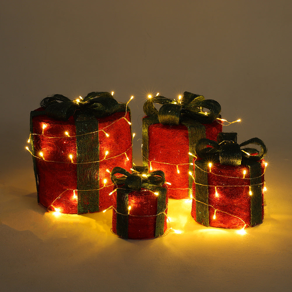 4Pcs Christmas Gift Box Decorations with LED String Lights
