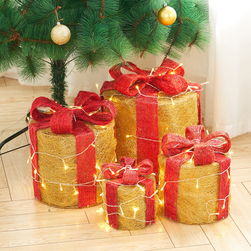 4Pcs Christmas Gift Box Decorations with LED String Lights