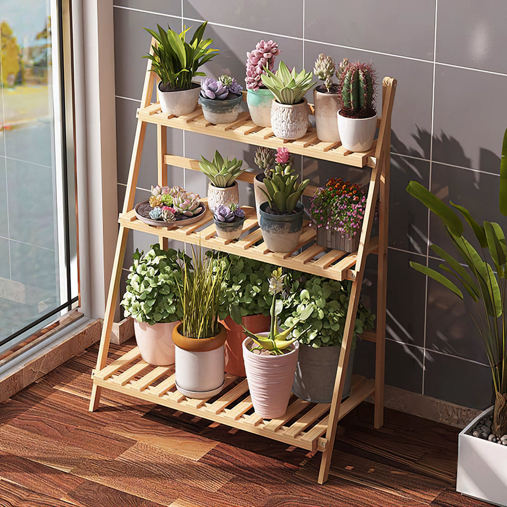 3-Tier Foldable Wooden Ladder Plant Stand