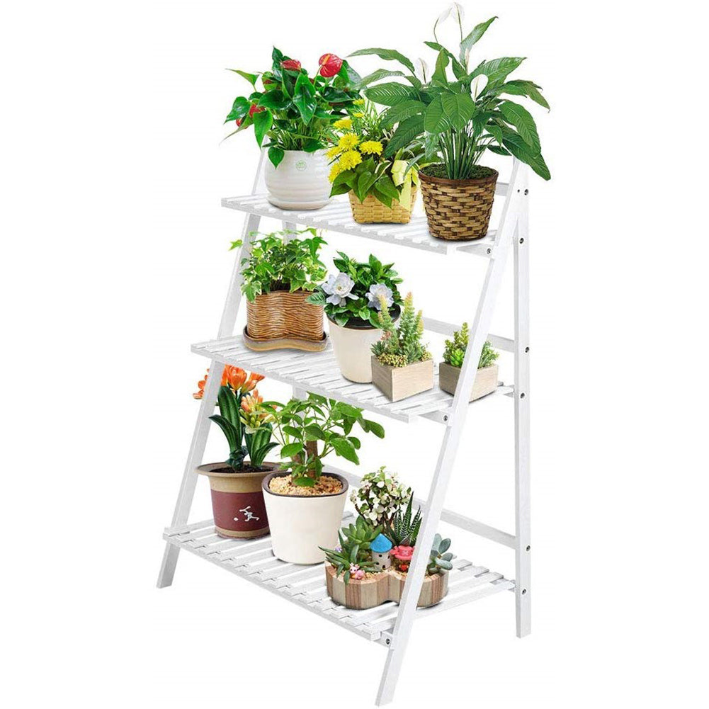 3-Tier Foldable Wooden Ladder Plant Stand