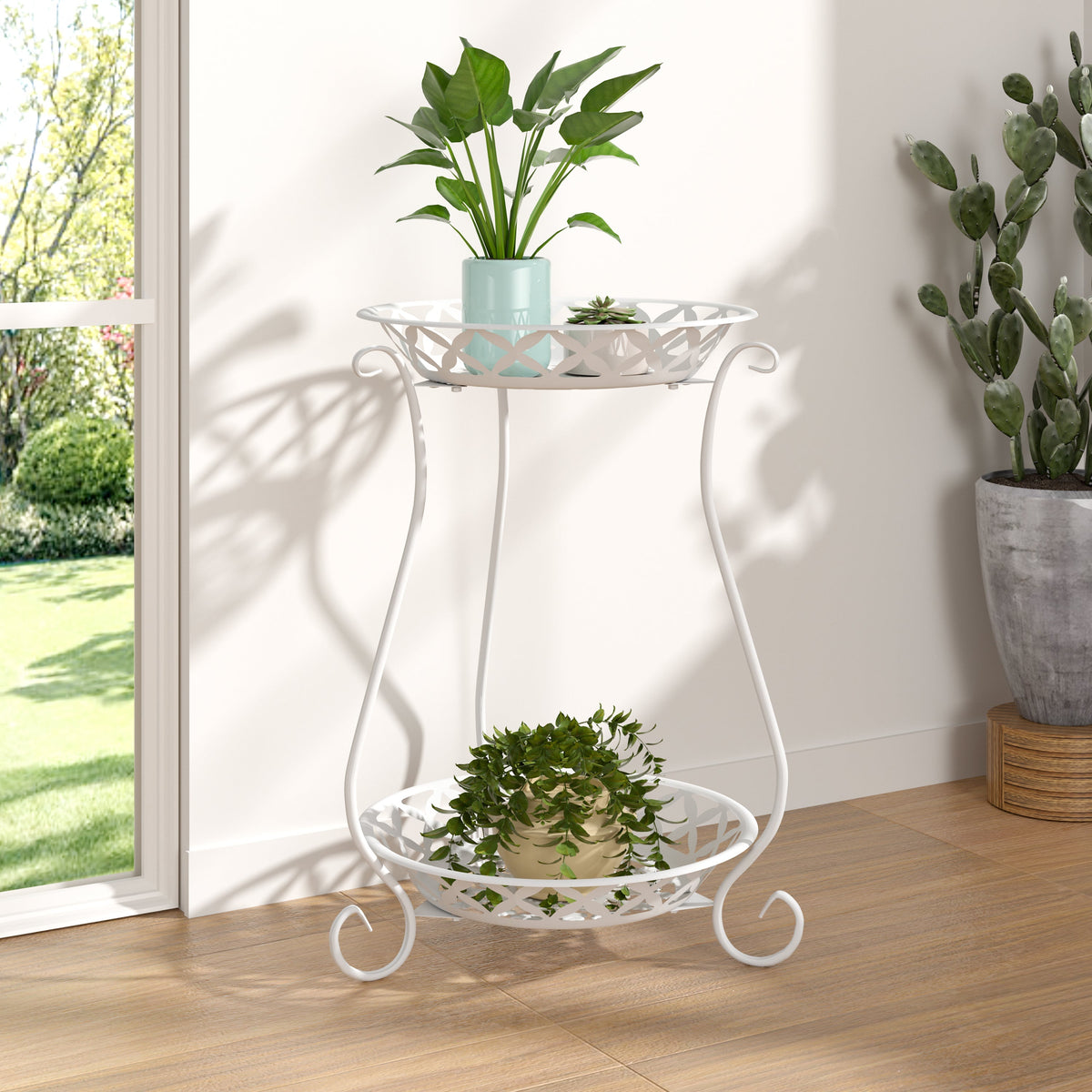 2 Tier Tall Vintage Metal Plant Stand