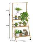 3-Tier Foldable Wooden Ladder Shelf with Hanging Rod