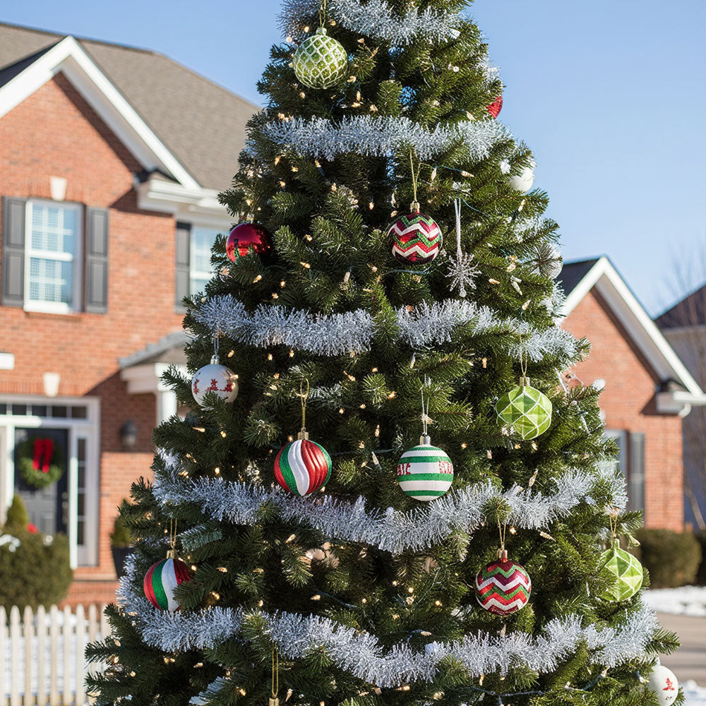 Set of 16 Christmas hanging ball decorations featuring festive designs, ideal for holiday home decor by Garden Sanctuary.