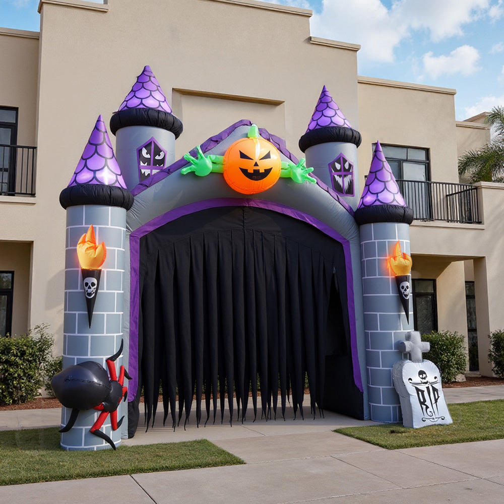 11ft Inflatable Halloween Haunted House Castle Decoration with Build-In LED