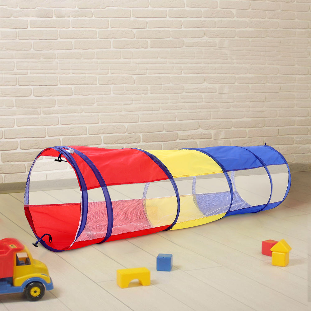 Colorful 6-foot pop-up play tunnel for kids by Garden Sanctuary, perfect for crawling and active indoor or outdoor fun.
