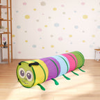 Colorful 6-foot Garden Sanctuary caterpillar play tunnel for kids, made of durable fabric, ideal for active indoor and outdoor play.
