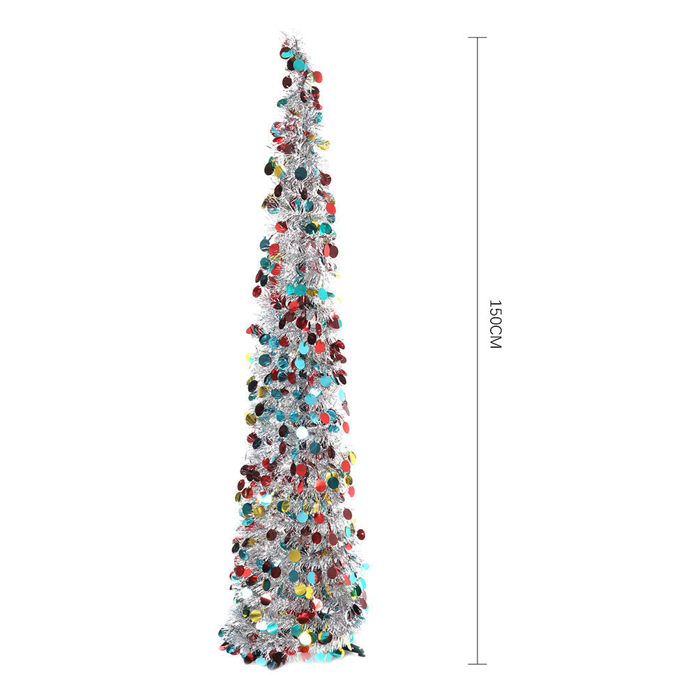 Colorful 150cm Garden Sanctuary Christmas tinsel tree with vibrant multi-colored branches for festive holiday decoration.