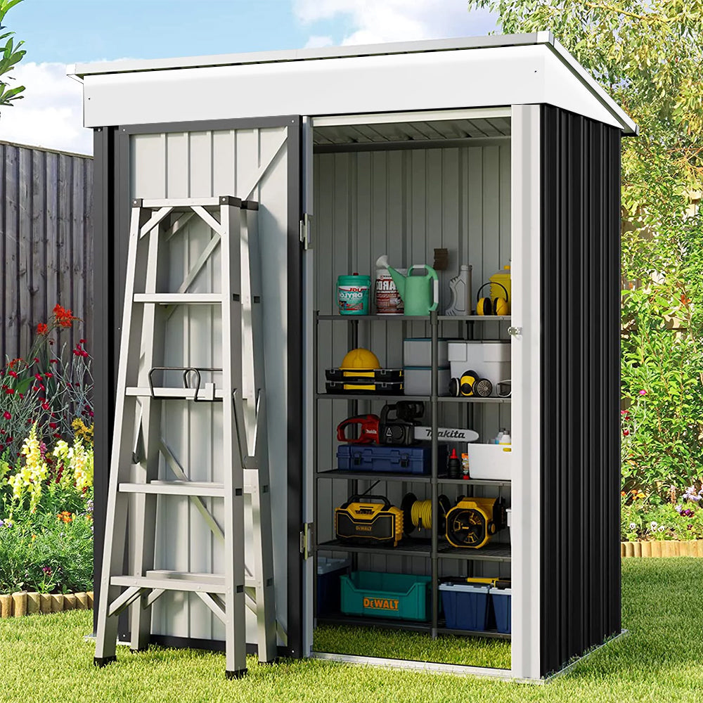 5 x 3 ft Metal Garden Storage Shed with Pent Roof & Shelves