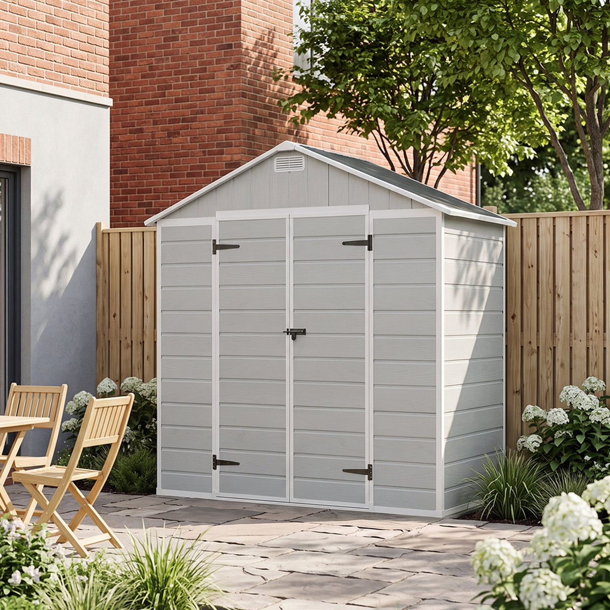 8 x 4 ft Plastic Garden Storage Shed with Apex Roof & Lockable Double Doors
