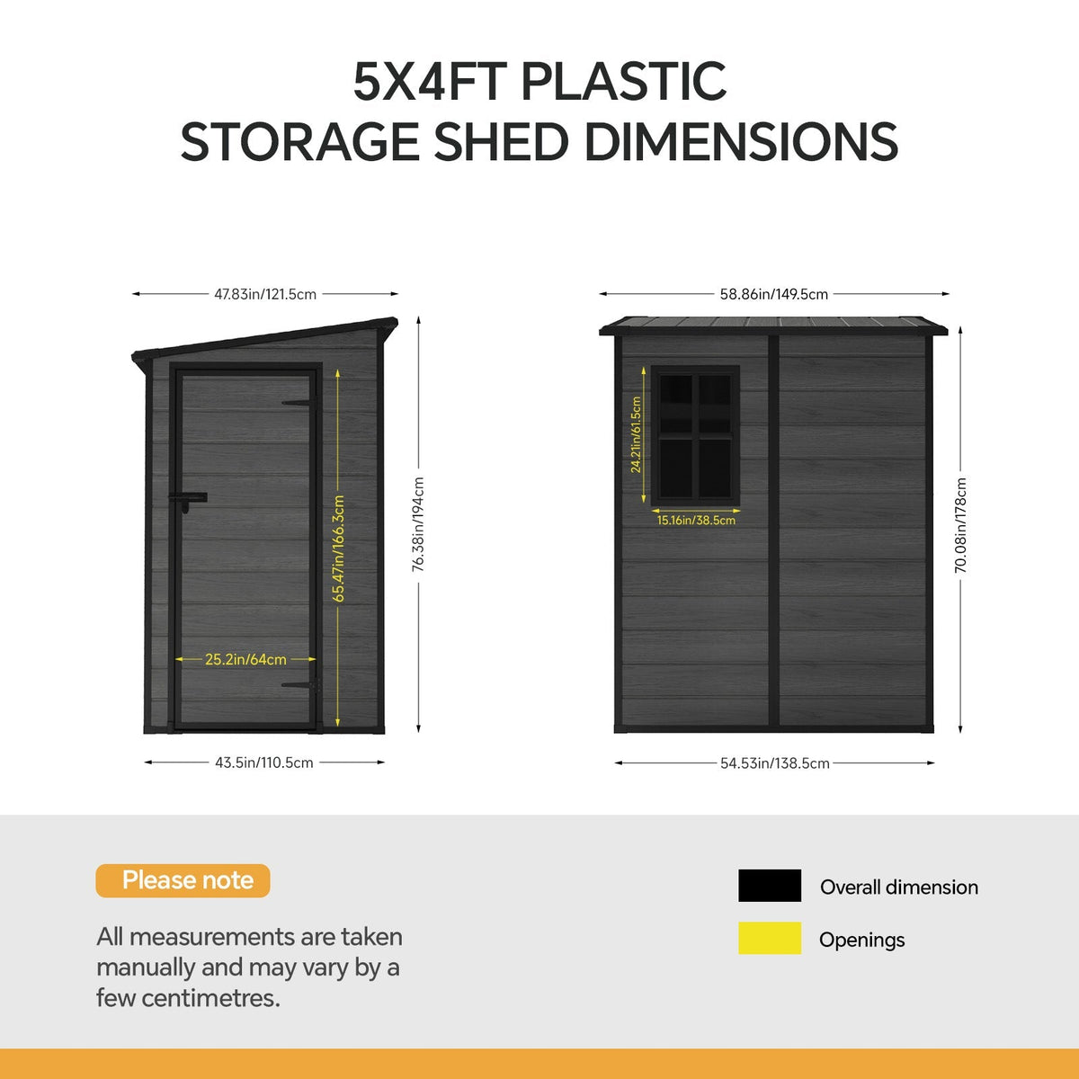 4 x 5 ft Plastic Garden Storage Shed with Pent Roof & Lockable Door